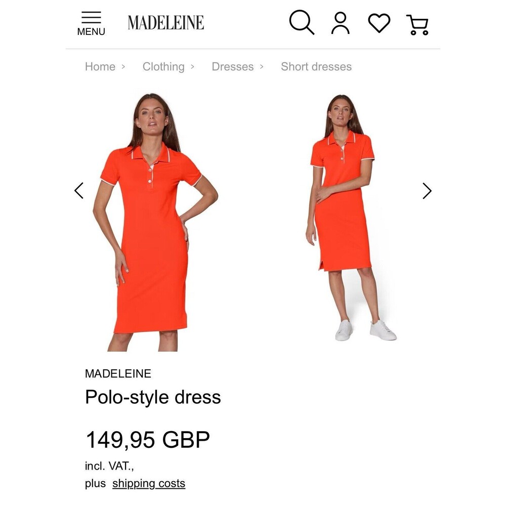 Madeleine Orange Short Sleeve Polo Shirt Dress White Tipped UK sz 16, US sz 12 - Picture 8 of 8